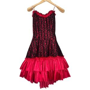 Vintage Goth Lace Tutu Dress Red Black Ruffle Fairy Grunge Slip Costume Emo Punk
